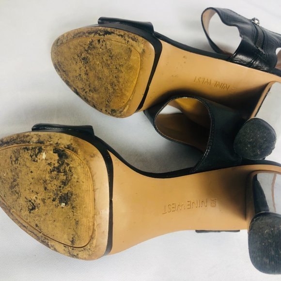 Black Nine West Sandal Ankle strap with Silver Heels 6M - Picture 7 of 12